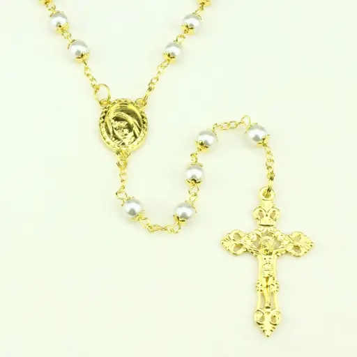 [RZK-35M010] Rosary - pearl - gold plated (⌀6mm)
