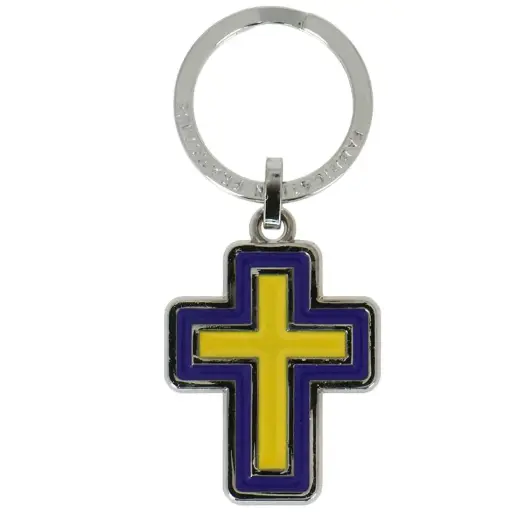 [SLH-45M001] Porte-clef - Croix - métal/émaille citron-cassis (80x40mm)