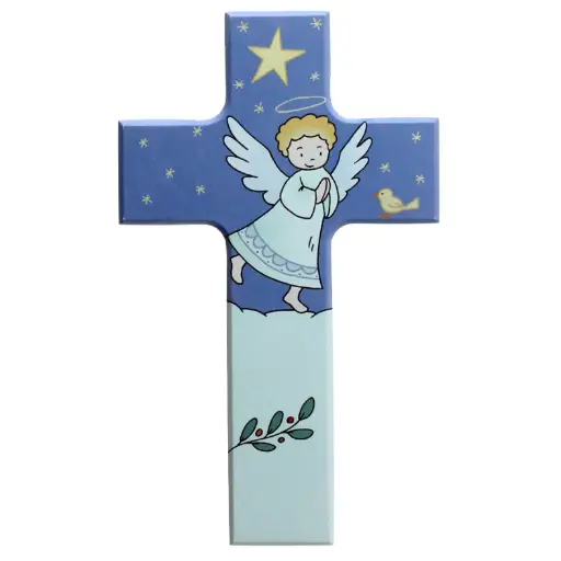 [MKR-01TFR609] Kinderkruis 'Jongen' - hout (90x150mm)