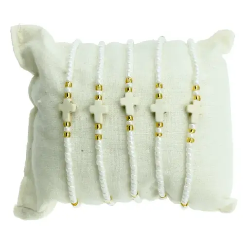 [ARM-85MKR02] Armband auf Kordel - Kreuz Weiss (10x8mm)