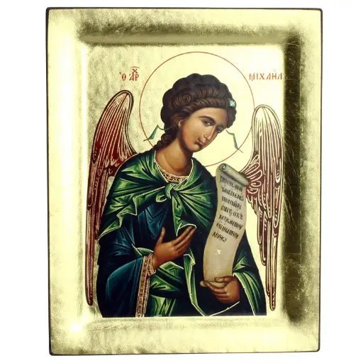 [IKO-75M02MIC] Ikoon zeefdruk/slagmetaal - Hl Michael (150x190mm)