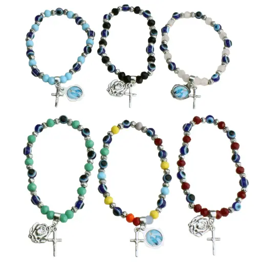 [ARM-05M05] Armband/elastisch - Halbkristal/Glas - sortiert (Ø6mm)