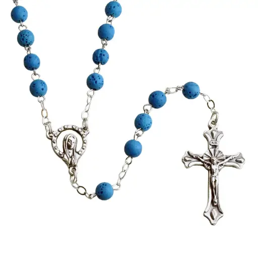 [RZK-40M04BL] Rozenkrans - lavasteen/ketting - blauw (⌀ 6mm)