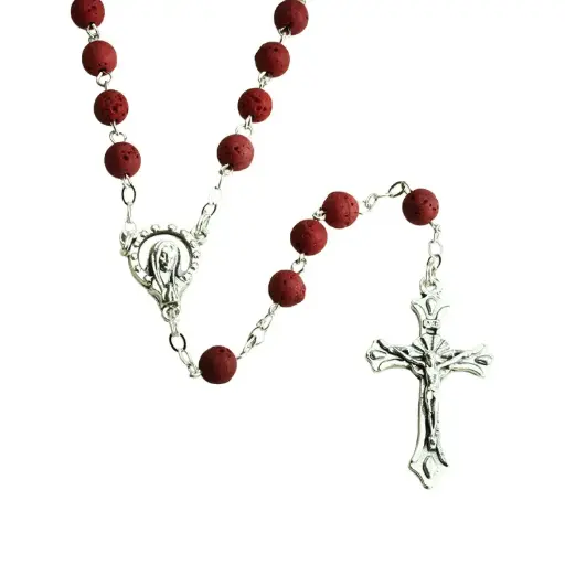 [RZK-40M04RD] Rozenkrans - lavasteen/ketting - rood (⌀ 6mm)