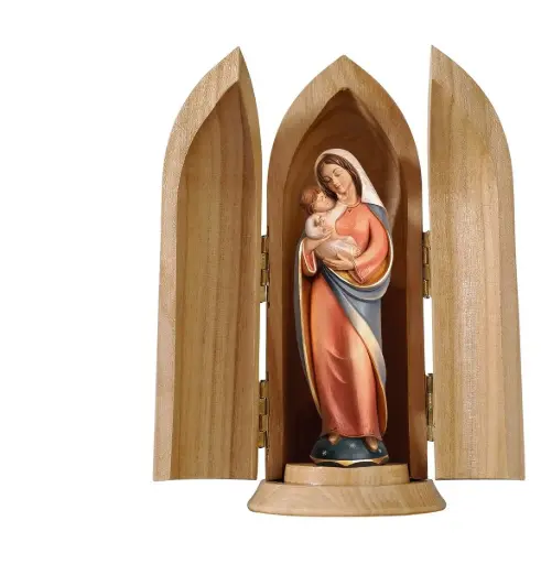 [BLD-57NCHOLKM0110L] Madonna mit Kind in Nische - 10/14cm - Holz/coloriert