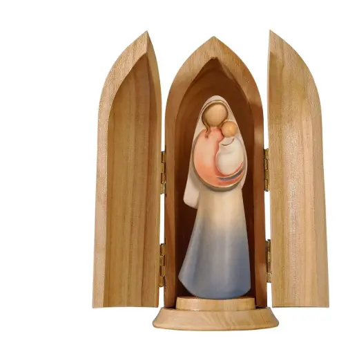 [BLD-57NCHOLKM0410L] Niche + Vierge et enfant - bois sculpt/couleur - 10cm/14cm