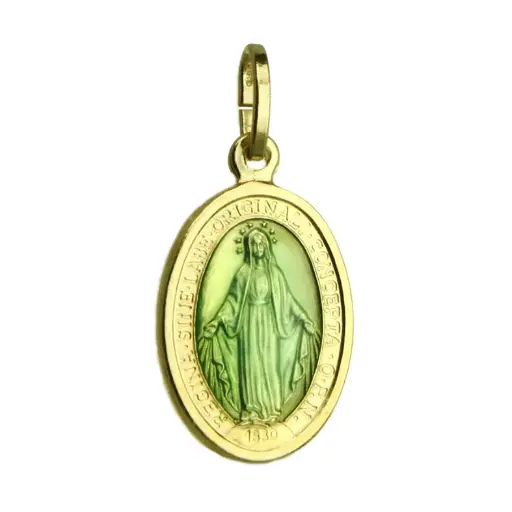 [MDP-55WON04BL] Miraculous Medal - 925% Silver  Gold Plated/ennamel blu (13x19mm)