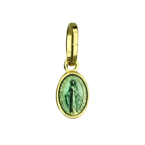 [MDP-55WON01BL] Miraculous Medal - 925% Silver  Gold Plated/ennamel blu (6x9mm)