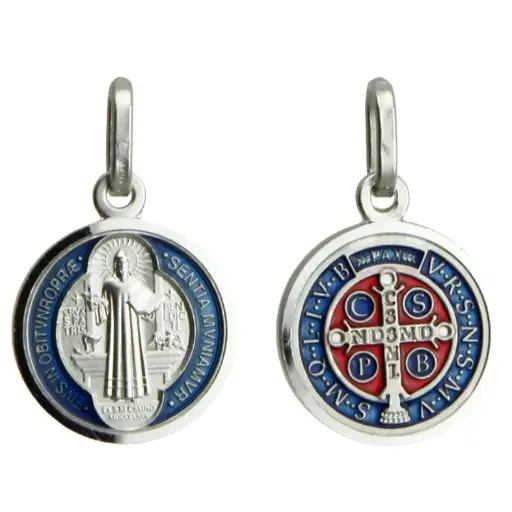 [MDZ-55BEN01] Médaille St Benoit/émaillée -  Argent rhodié (13mm)