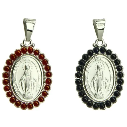 [MDZ-55WON05] Medaille OLV Wonderdadig - zilver 925‰ rhodium ovaal/boord gekleurde steentjes (18x23mm)