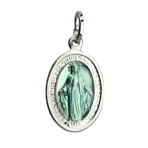 [MDZ-55WON04BL] Miraculous Medal - 925% Silver rhodium/ennamel blu (13x19mm)