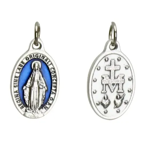 [MED-11WON022E] Medaille OLV Wonderdadige - metaal/emaille blauw (16x22mm)