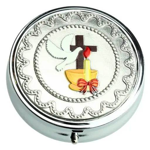 [HSD-11CON01] Hostiedoosje  'Duif-Kruis-kaars'/gekleurd- D 40mm