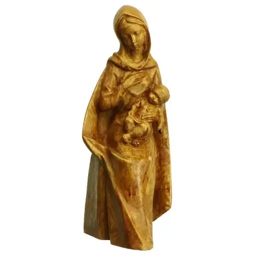 [BLD-93HT29] Statue Vierge & enfant/assise en albâtre/brun - 17cm