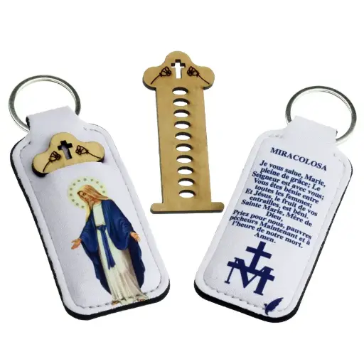 [SLH-40M01WON] Keychain - Virgin Immaculata/text FR (40x110mm)