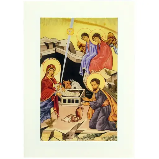 [CRT-18VIT7] Carte double vitraile - Nativité/icône - 10,5x15cm/cello+envel.