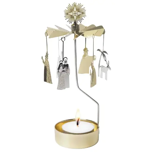 [KAN-62AN763] Rotor Theelichter - kerstgroep verguld/verzilverd - 16cm